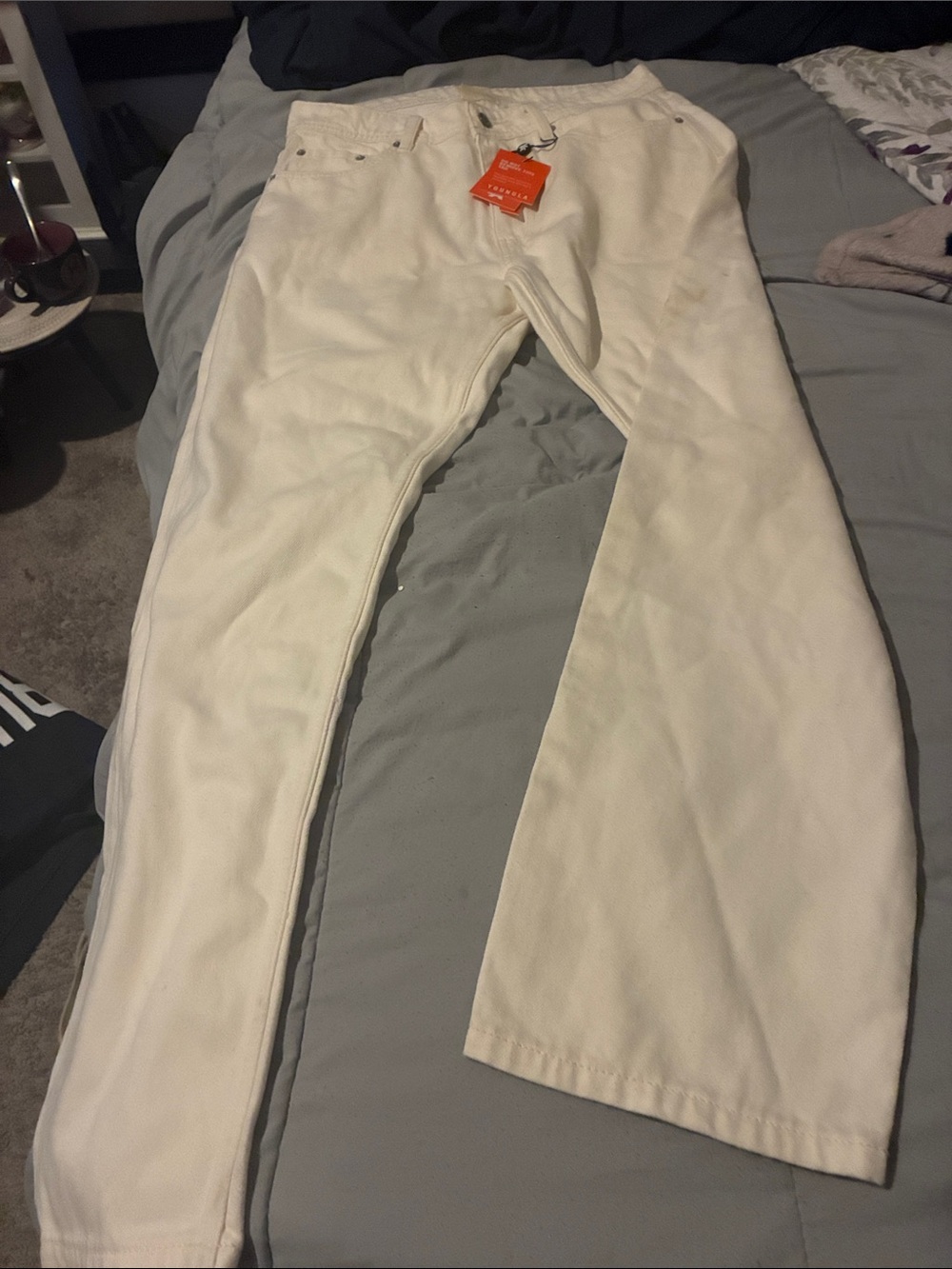 YoungLA Men's Cream Slim Straight Jeans
